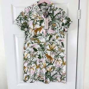 NWT Rachel Zoe 100% Linen Jungle Print Short Shirt Dress Size Small
